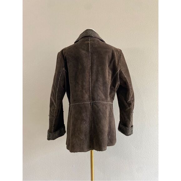 guess brown suede leather faux fur lined jacket coat - Picture 4 of 7